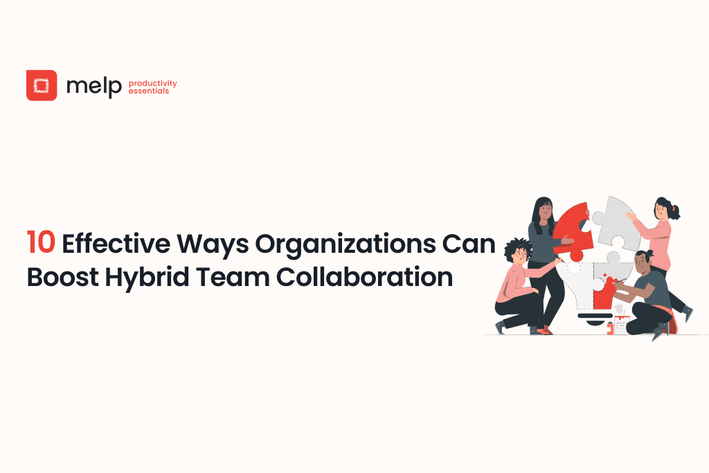 10 ways to boost hybrid team collaboration banner with coworkers assembling puzzle pieces