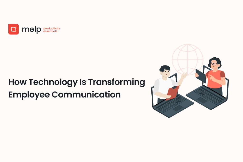 Illustration showing how technology improves employee communication in the workplace