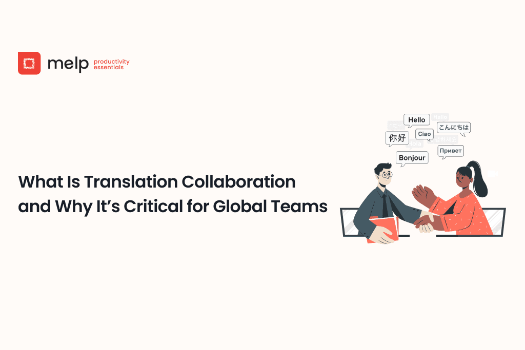 Illustration of global teams using translation tools to collaborate across languages