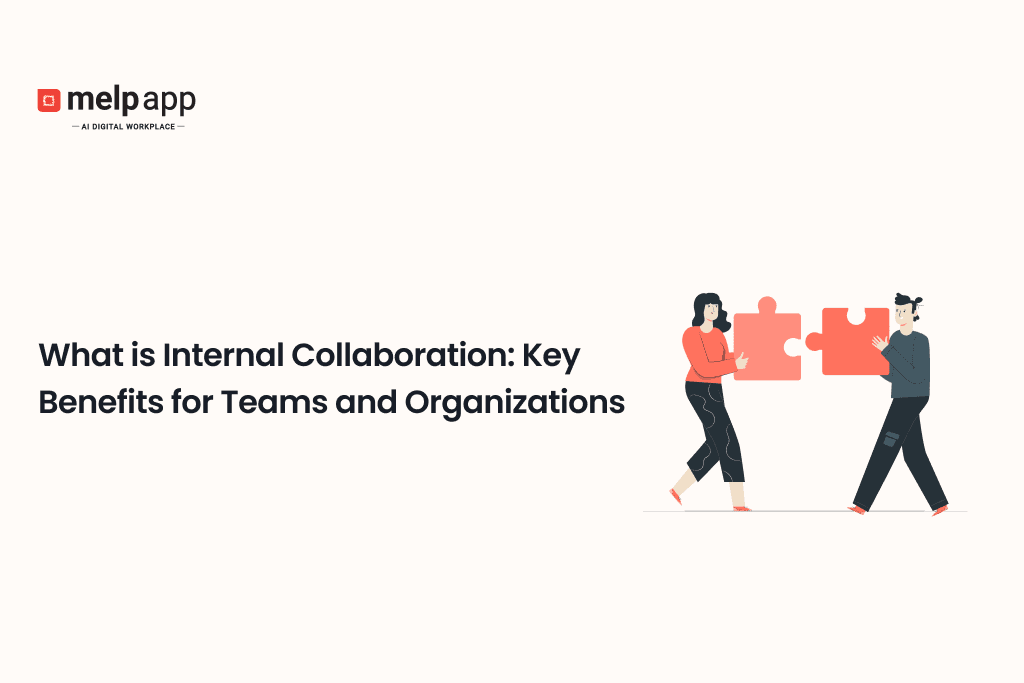 Team connecting puzzle pieces to represent internal collaboration using Melp digital workplace