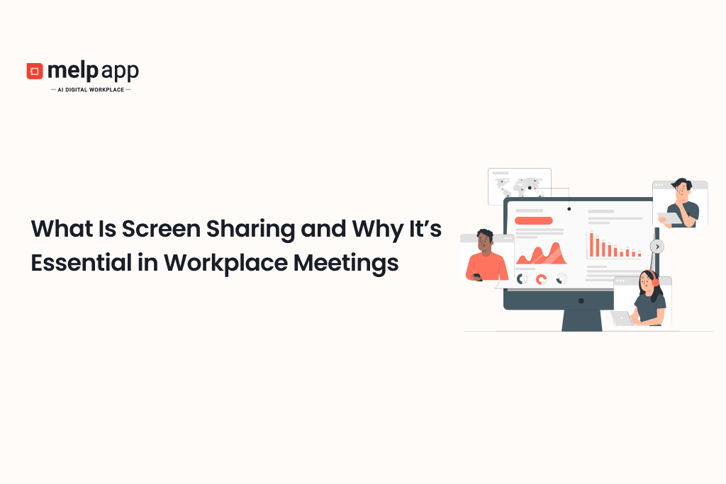 Team sharing screen during a workplace meeting with Melp collaboration tools