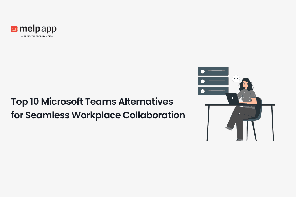 Melp is the best free Microsoft Teams alternative — illustration of a professional using a laptop to explore Microsoft Teams alternatives