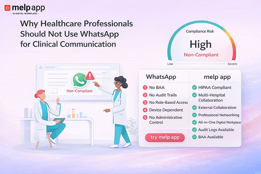Healthcare professionals reviewing insecure messaging risks in clinical communication, solved with melp app compliant and secure platform