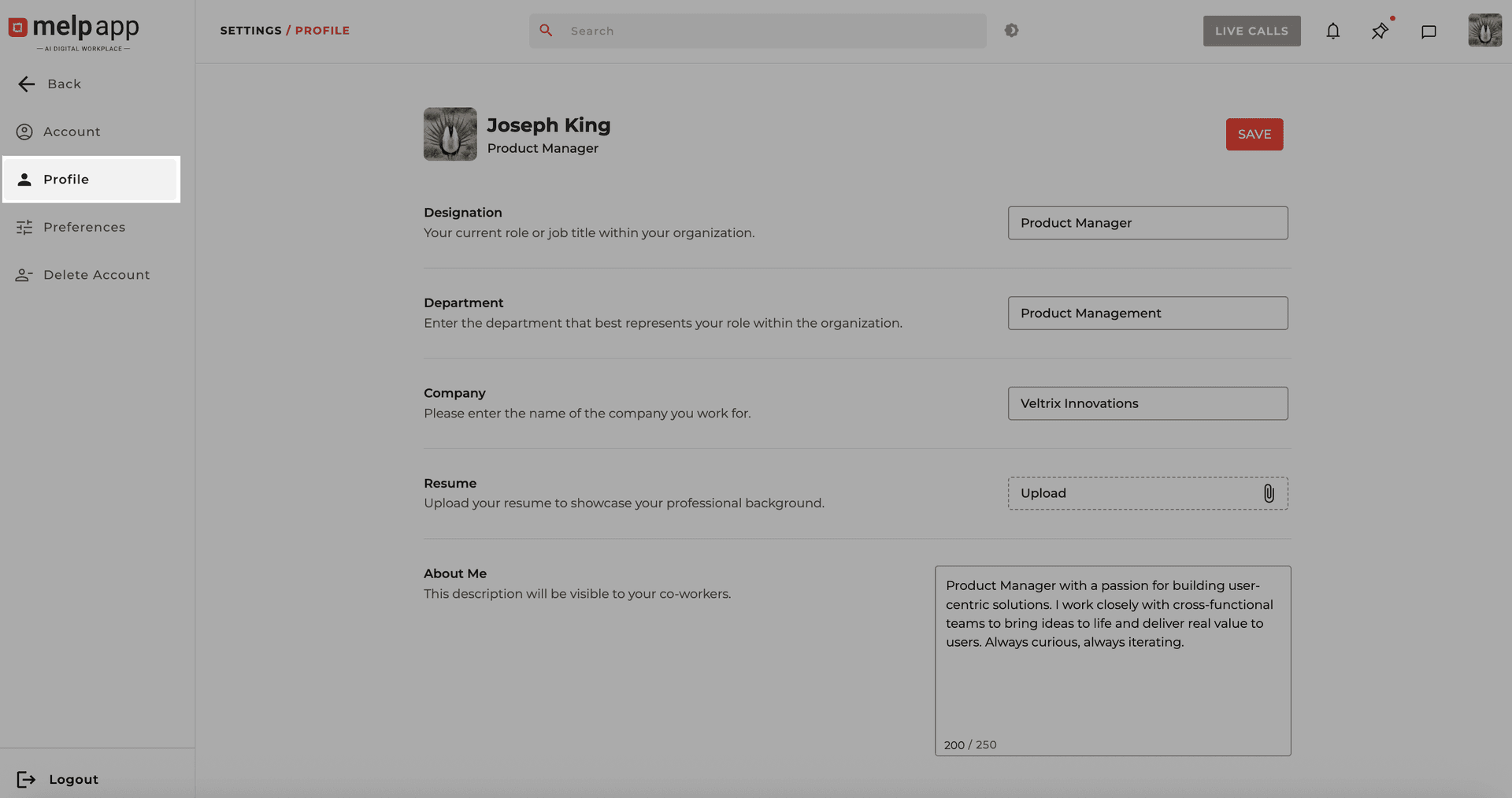 Profile tab